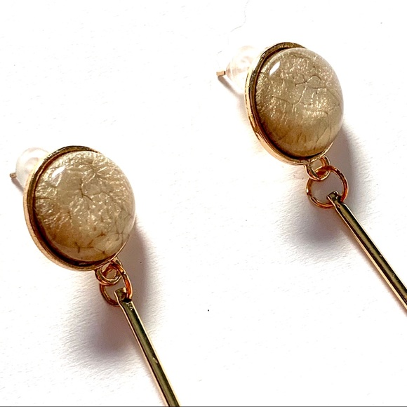 Faux Fur Pom Ball Linear Drop Gold Tone Earrings - Picture 4 of 8